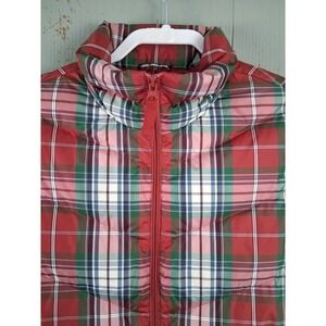 NEW Lands End Womens Puffer Vest Large 14/16 Red Plaid 600 Fill‎ Power 80/20 Zip
